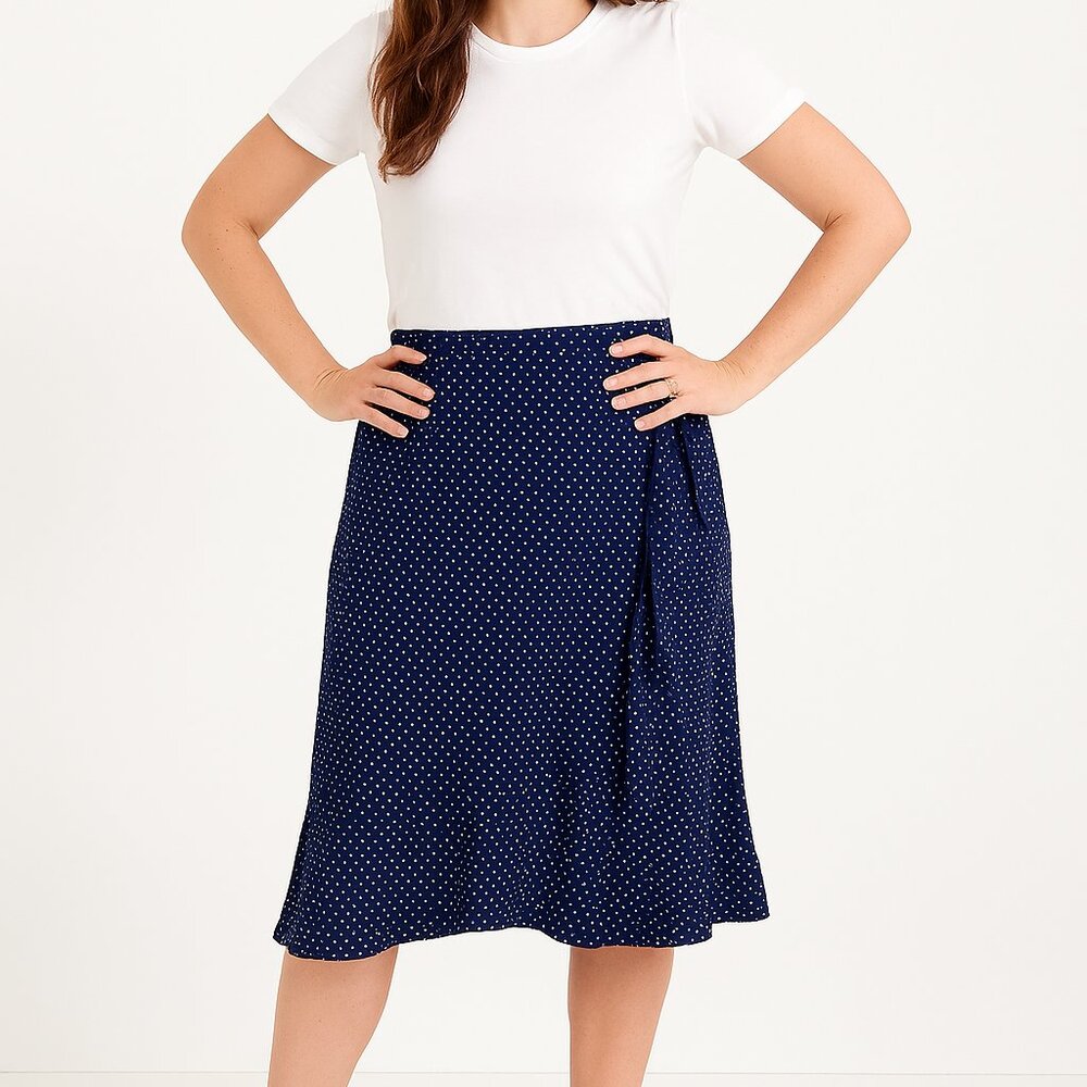 Lucky Brand Asymmetrical Navy-Blue Wrap Skirt Size M - Picture 1 of 7